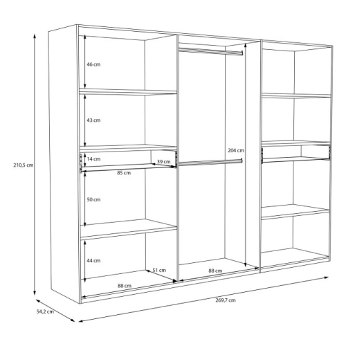 Szafa z lustrem i szufladami 270 cm Biały